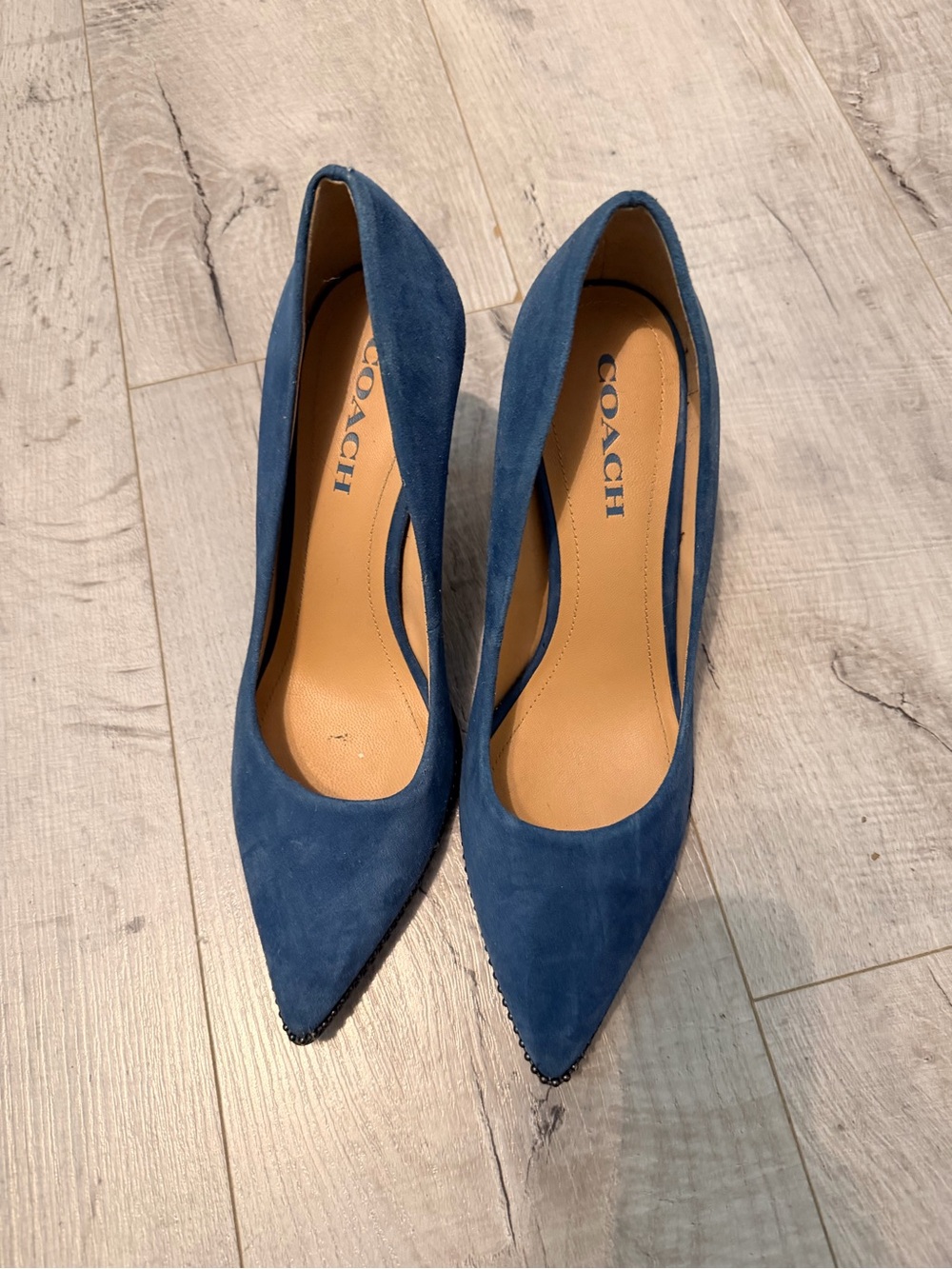 Coach Blue Suede Pointed-Toe Pumps – Size 9.5